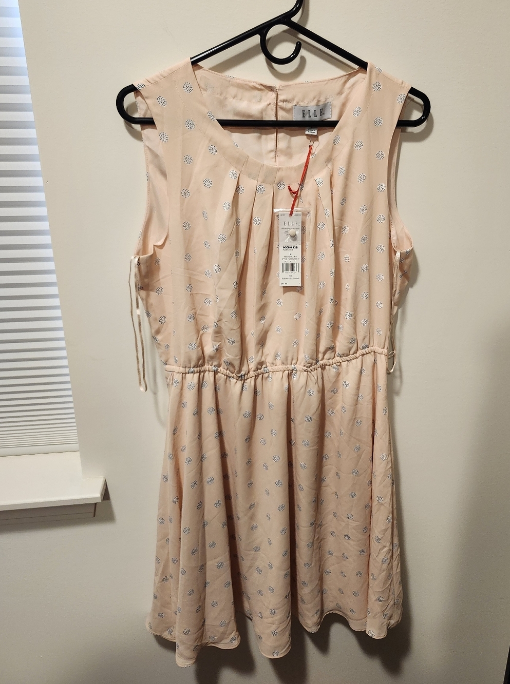 Elle Peach Mini Dress with Light Blue Dot Print